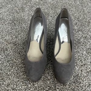 Michael Kors Gray Suede heels with silver chain on bottom of heel